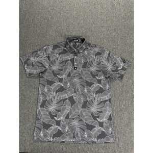 Bad Birdie Polo Shirt Mens Large Grey Floral Print Golf Stretch Performance